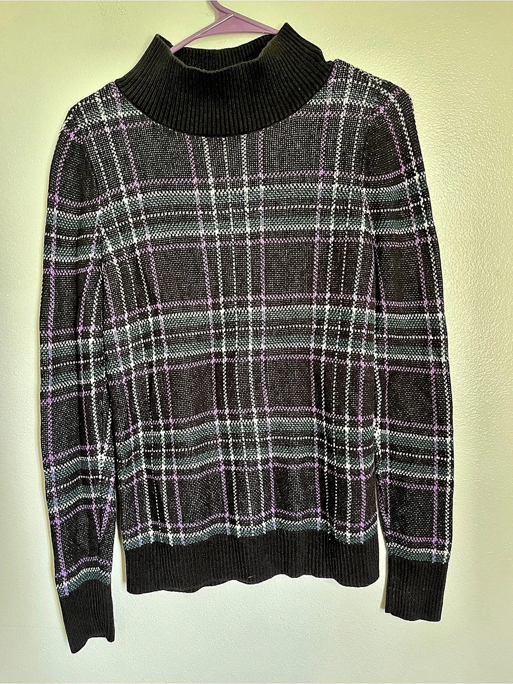 LOFT Plaid Turtleneck in Black & Purple Size XS